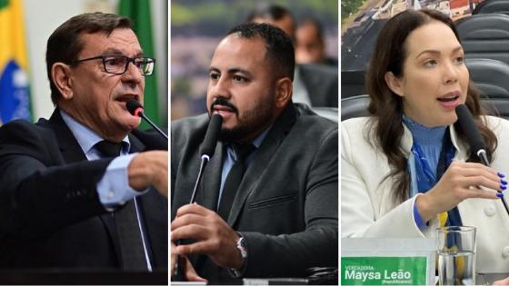 Demilson Nogueira (PP), Maysa Leão (Republicanos) e Jeferson Siqueira (PSD) cobraram o prefeito eleito de Cuiabá, Abilio Brunini (PL).