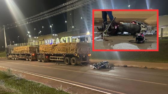 No local, a polícia identificou dois veículos, sendo um um caminhão semi reboque DAF/XF105 e uma Honda XRE 300.