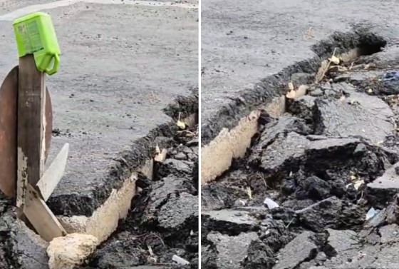 Cratera está se formando no asfalto do bairro Jardim Cuiabá