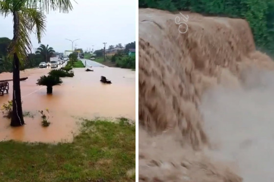 A principal avenida da cidade ficou completamente alagada