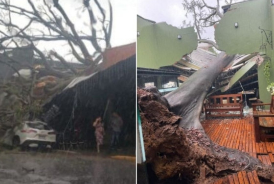 Com a queda, parte da estrutura do restaurante foi destruída.