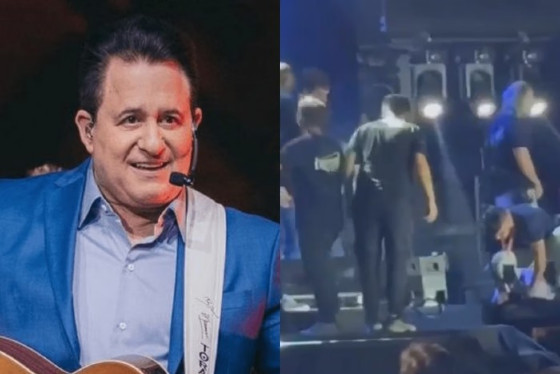 O artista caiu do palco nos momentos finais da apresentação.