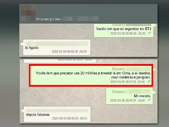Mensagem de Zampieri a um interlocutor que o procura para tratar de um processo no STJ