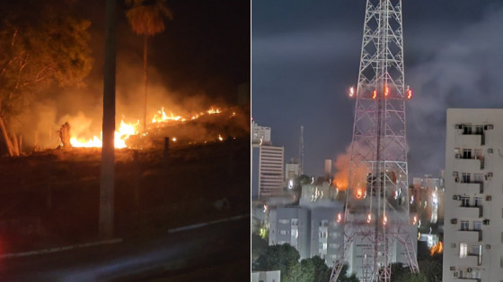 O incêndio foi registrado no início da noite desta segunda-feira (16), na esquina da Rua Esmeralda, no bairro Bosque da Saúde.