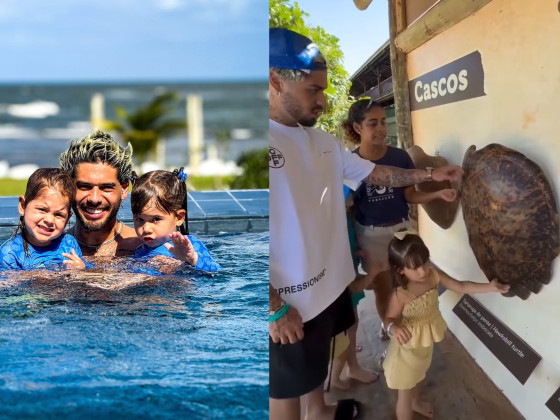 Zé Felipe leva os filhos para conhecer Projeto Tamar na Bahia 