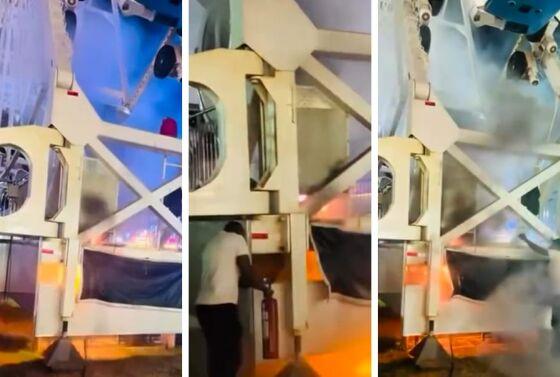 Na noite dessa quarta-feira (16), teve princípio de incêndio em uma roda-gigante na Expoagro
