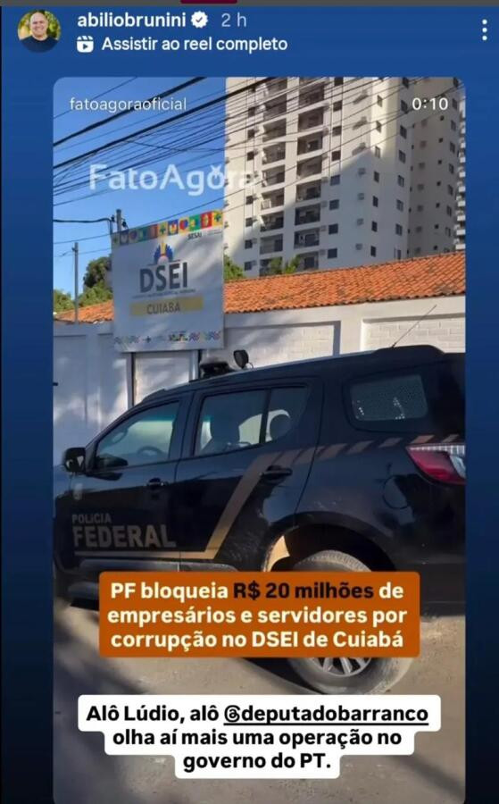 postagem abilio contra ludio e barranco sobre operação da pf