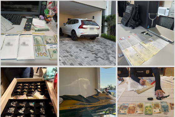 Carros importados, uma moto-aquática, joias, ouro, cheques, aparelhos de celular e valores em dólares e euros apreendidos durante a Operação Sepulcro Caiado