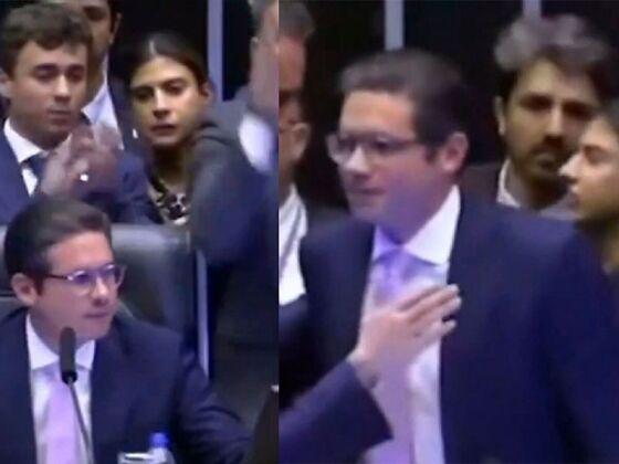 Em vídeo que circula nas redes, a petista aparece empurrando o deputado mineiro, que cai. 