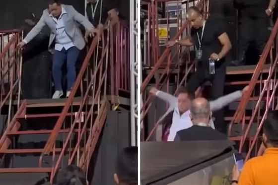 Leonardo cai de escada e é satirizado por Zé Felipe