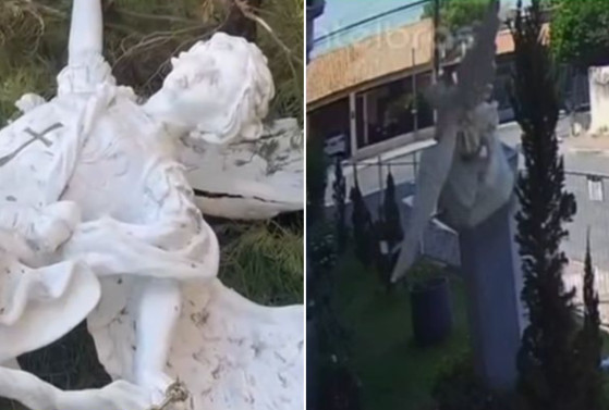 Mulher derrubou estátua de São Miguel Arcanjo na Paróquia Universitária São José Operário