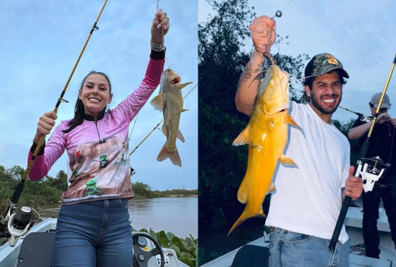 Ana Castela e Zé Felipe em pescaria no Pantanal mato-grossense