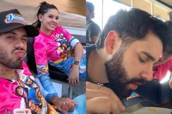 Zé Felipe e Ana Castela surgem rapidamente dançando abraçados até que, em determinado momento.