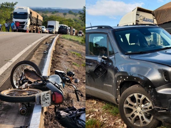 Acidente entre moto e Jeep Renegade aconteceu na tarde dessa segunda-feira (29), em Tesouro