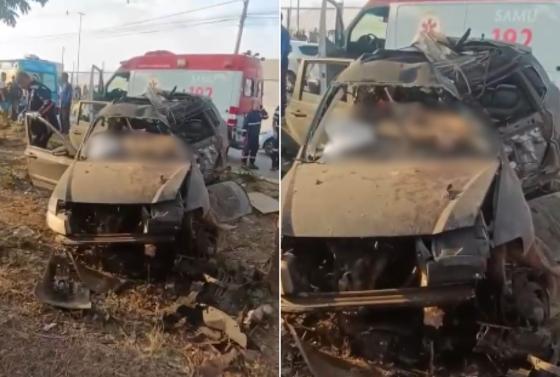 Três equipes do Corpo de Bombeiros foram acionadas para atender a ocorrência e fazer a retirada do motorista das ferragens.