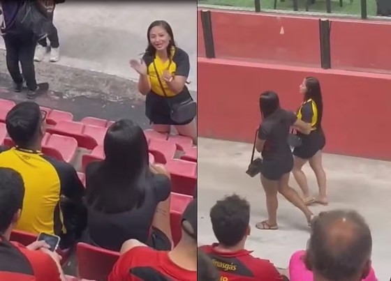 Mulher flagra companheiro com amante durante jogo de futebol e vai embora com ela após discussão