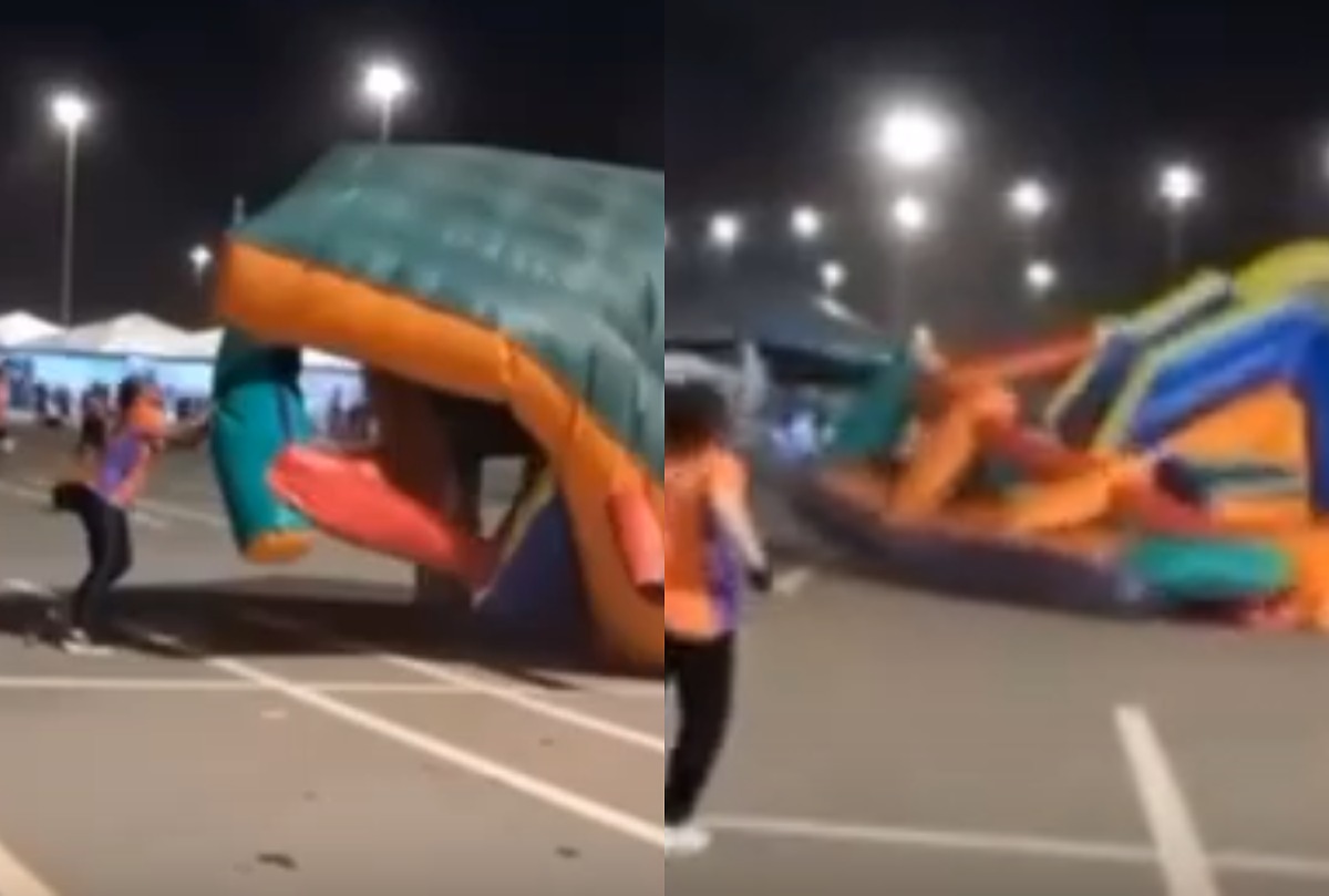 Criança arremessada de brinquedo por vendaval em Cuiabá está na UTI com traumatismo craniano