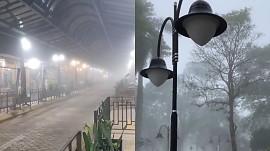 Chapada dos Guimarães fica coberta por neblina