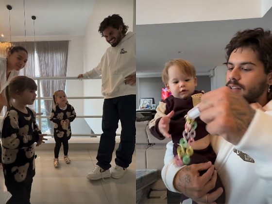 Zé Felipe reencontra os filhos após eles viajarem com Virginia para conhecer Vini Jr