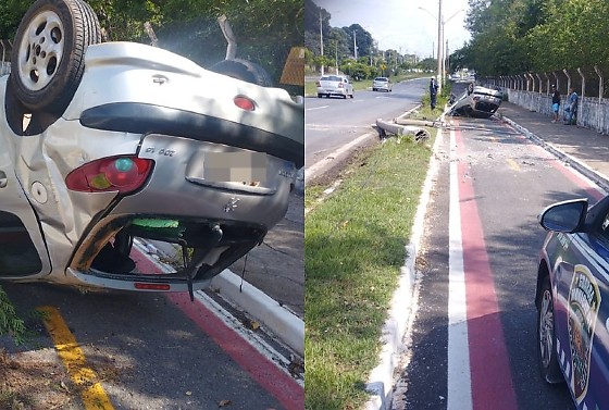 De acordo com o boletim de ocorrência, o veículo seguia pela via quando atingiu o poste e capotou em seguida