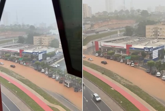 O alto volume de água provocou vários pontos de alagamento, dentre eles a Avenida do CPA, que ficou inundada. 