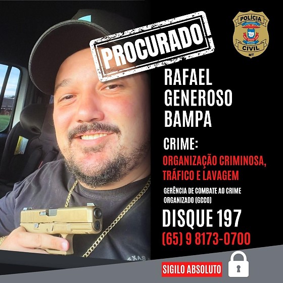 O criminoso Rafael Generoso Bampa, gerente de uma facção e alvo principal da Operação Ressona, deflagrada na manhã desta quarta-feira (19)