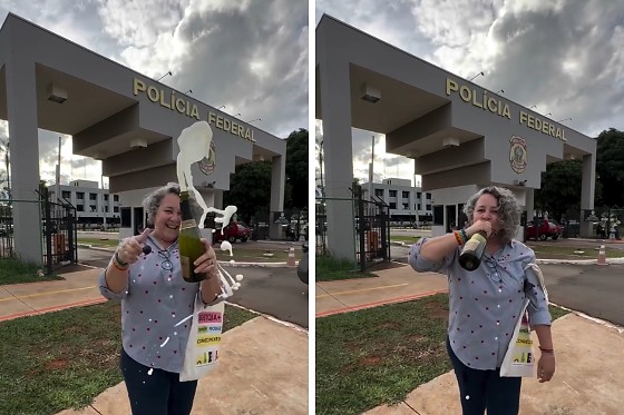 A professora da Unemat de Cáceres, Luciene Neves, em frente à Polícia Federal, em Brasília