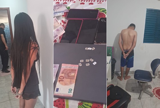 O momento em que o casal foi preso pela Polícia Civil, em Tangará da Serra