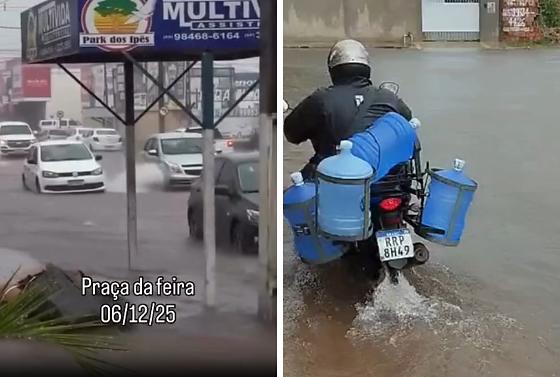 Imagens feitas por internautas mostram vários pontos da cidade alagados.
