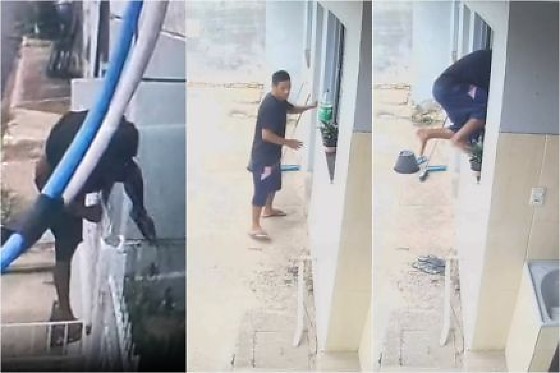 Momento em que o bandido invade a casa e furta o valor em espécie