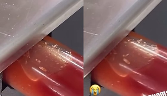 As imagens mostram claramente os insetos no recipiente de molho, que fica disponível para uso dos clientes
