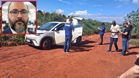 Paulo Freitas ( no detalhe) e o carro dele, que foi encontrado em uma área de mata em Rondonópolis