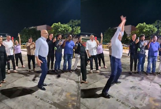 Governador Otaviano Pivetta fez polichinelos na Praça Cultural do CPA II, em Cuiabá