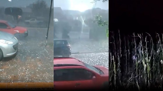Vídeos gravados por moradores mostram o momento em que o granizo atinge bairros da cidade com intensidade