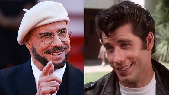 John Travolta em Cannes, aos 72 anos, e em cena em 'Grease', aos 23