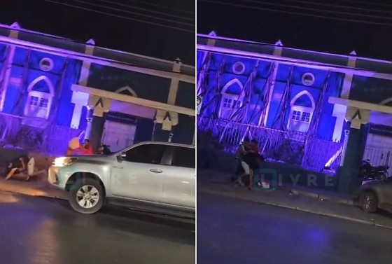 As imagens mostram homens trocando socos e entrando em luta corporal em meio ao tumulto