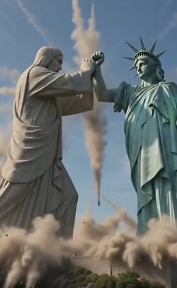 Briga feita por IA pelo Irã entre Estátua da Liberdade e Cristo Redentor