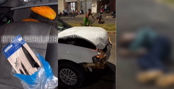 Em imagens feitas por populares é possível ver que a frente do veículo de Jovenilio ficou destruída e que ele havia aberto uma embalagem de faqueiro nova para tentar contra a vida. Outras facas disponívies no kit ficaram no banco do carro