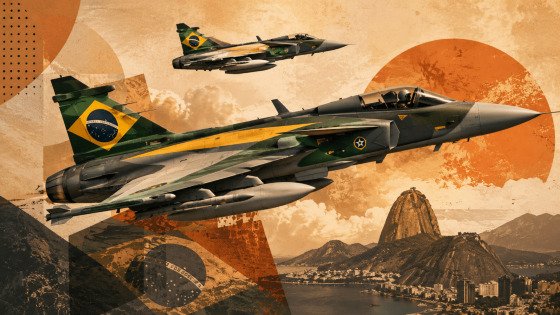 Caça Gripen F da FAB, destacando seu design moderno.