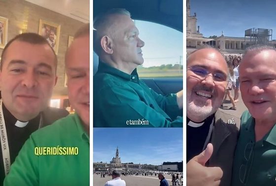 Foto postada por senador mostra um padre usando o crachá do evento