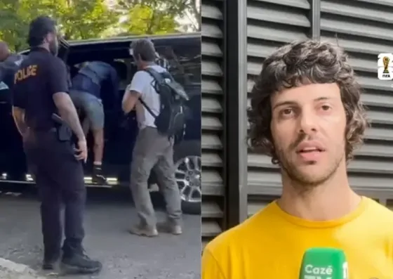 Diogo Defante simulou uma detenção durante cobertura da Copa nos Estados Unidos.