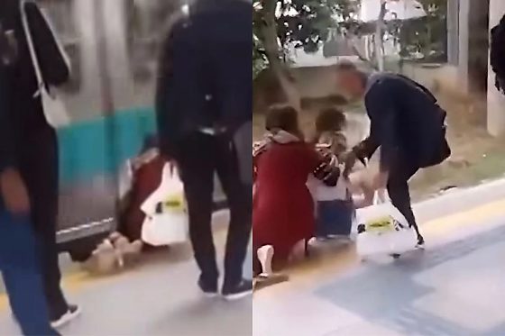 Um vídeo gravado por testemunhas mostra o trem passando e, em seguida, a menina sendo resgatada por um homem e entregue à mãe, a salvo.