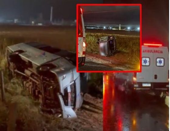 Micro-ônibus com 15 passageiros tomou na BR-163 na noite dessa sexta-feira (19)