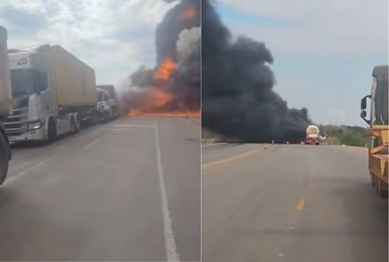 O impacto da colisão provocou uma explosão imediata, gerando uma imensa coluna de fumaça escura que pôde ser vista a quilômetros de distância.