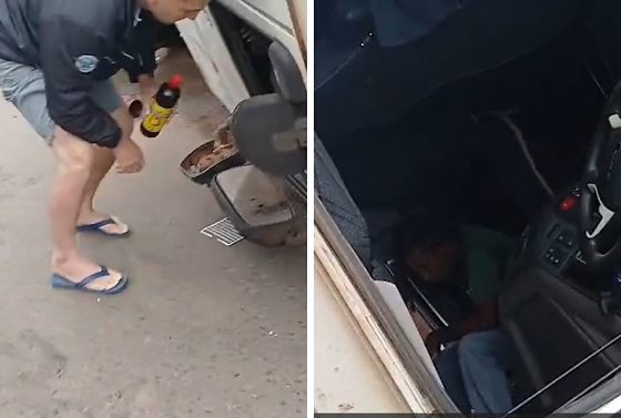 Imagens feitas por testemunhas mostram garrafa de cachaça sendo retirada da cabine do condutor de 68 anos