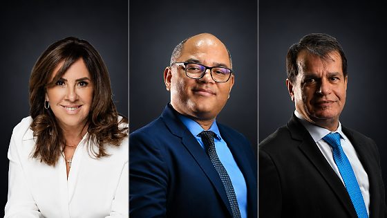 Maria Avalone, Eduardo Magalhães e Adevair Cabral, da esquerda para a direita.