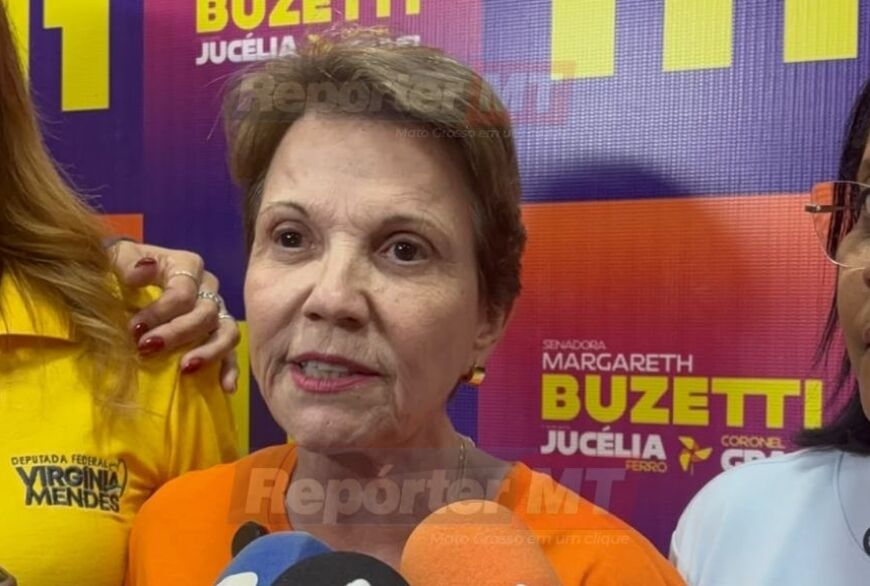 A senadora Tereza Cristina durante ato de lançamento da campanha de Margareth Buzetti ao Senado, em Cuiabá.