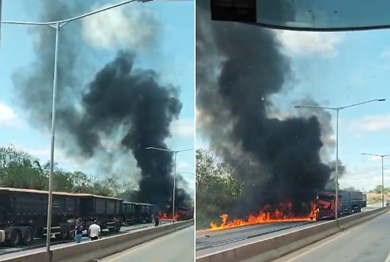 O incêndio foi controlado pela equipe da Nova Rota do Oeste com o auxílio de um caminhão-pipa.