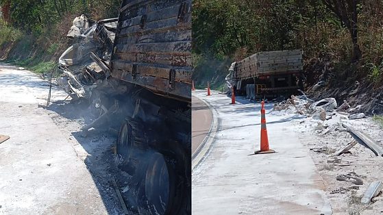 Caminhoneiro morreu carbonizado após acidente na Serra de São Vicente