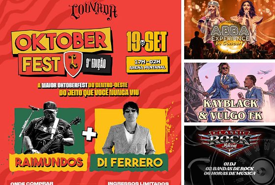 Raimundos, Di Ferrero, Kayblack, Vulgo FK, ABBA Experience e muito mais movimentam Cuiabá de quinta a domingo.